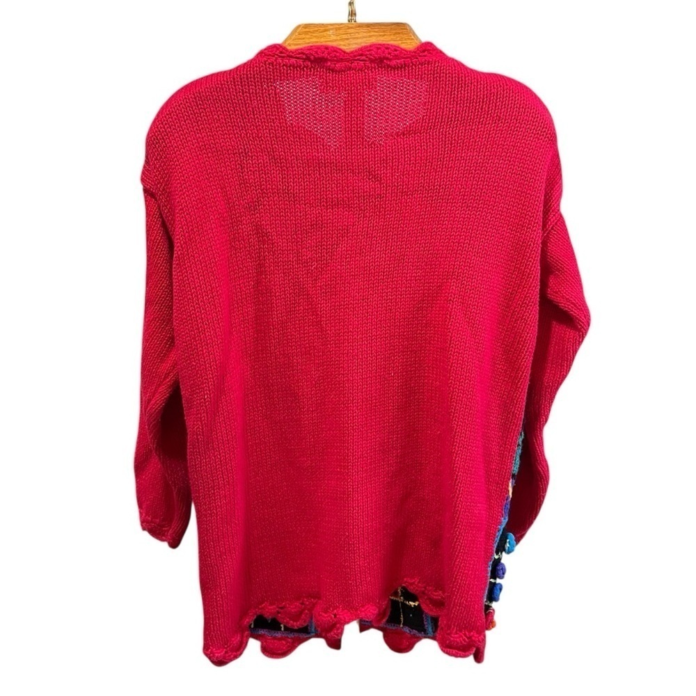 Casual Corner Artsy 90s Red Knit Sweater Vibrant Details Art To Wear - Picture 4 of 11